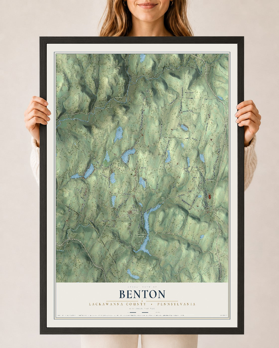 Map of Benton, Lackawanna County, Pennsylvania, 24 x 36 inch print in a black wood frame