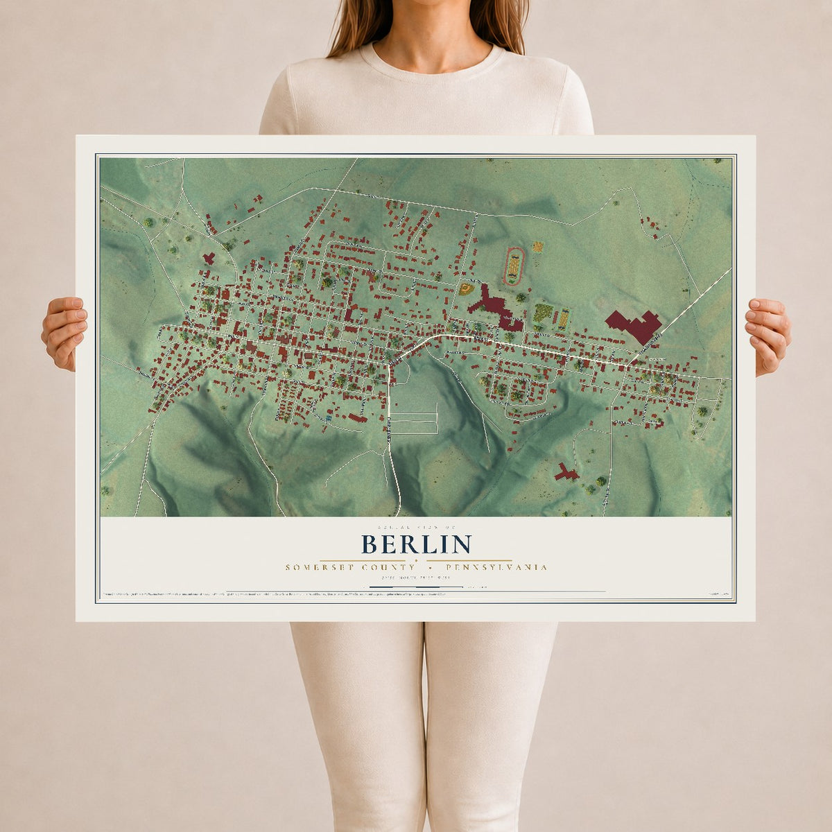 Map of Berlin, Somerset County, Pennsylvania, 24 x 36 inch unframed archival matte print