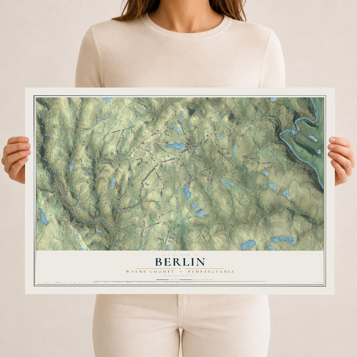 Map of Berlin, Wayne County, Pennsylvania, 12 x 18 inch unframed archival matte print