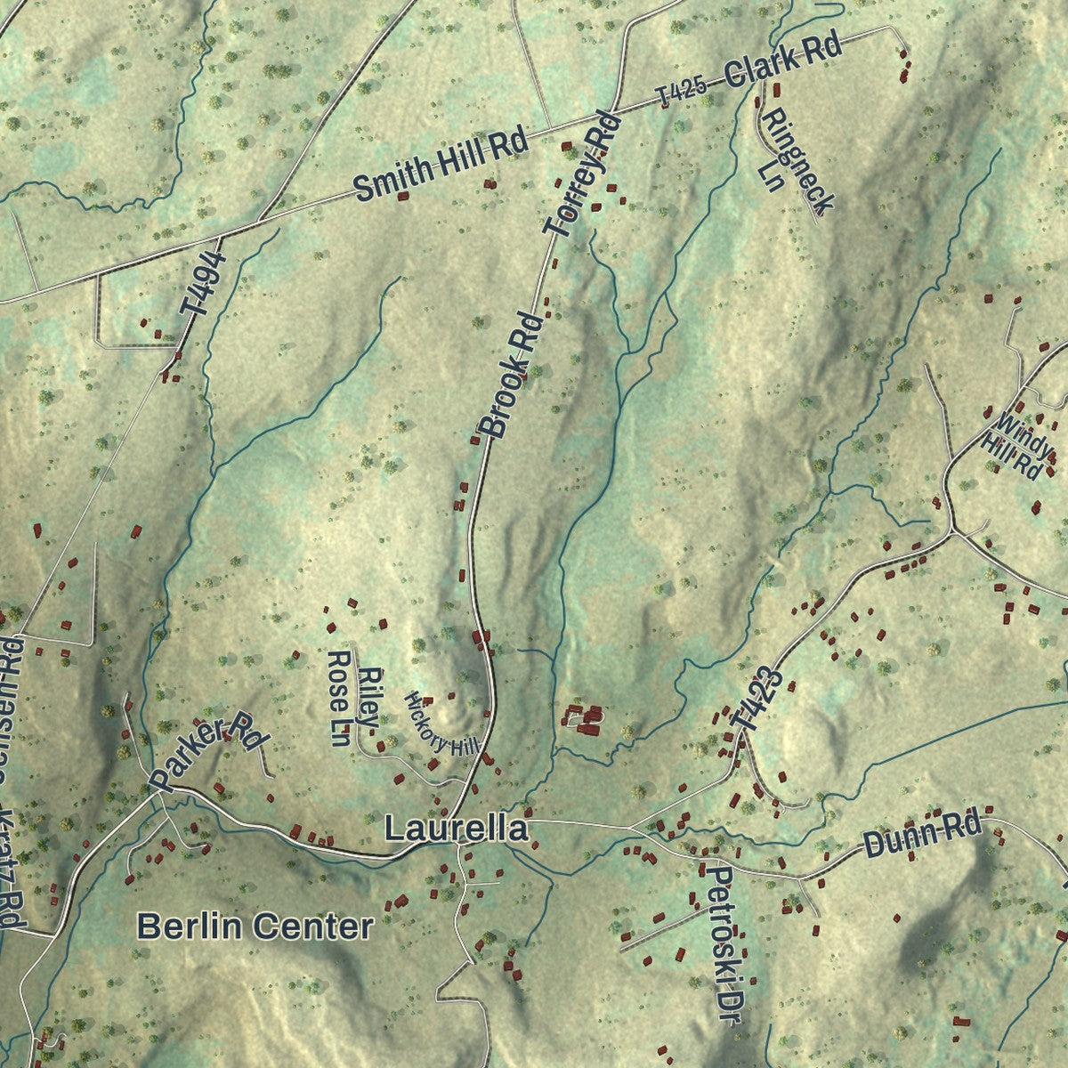 Second close-up of the map of Berlin, Wayne County, Pennsylvania print showing more streets and buildings
