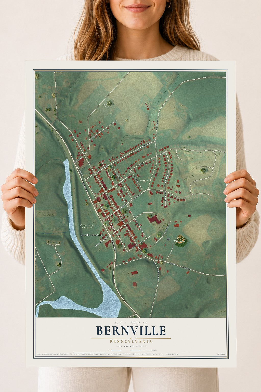 Map of Bernville, Pennsylvania, 18 x 24 inch unframed archival matte print
