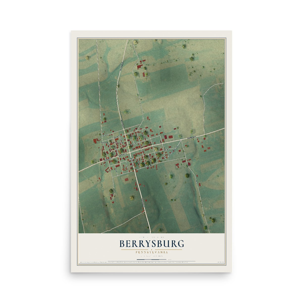 Map of Berrysburg, Pennsylvania, 12 x 18 inch unframed archival matte print