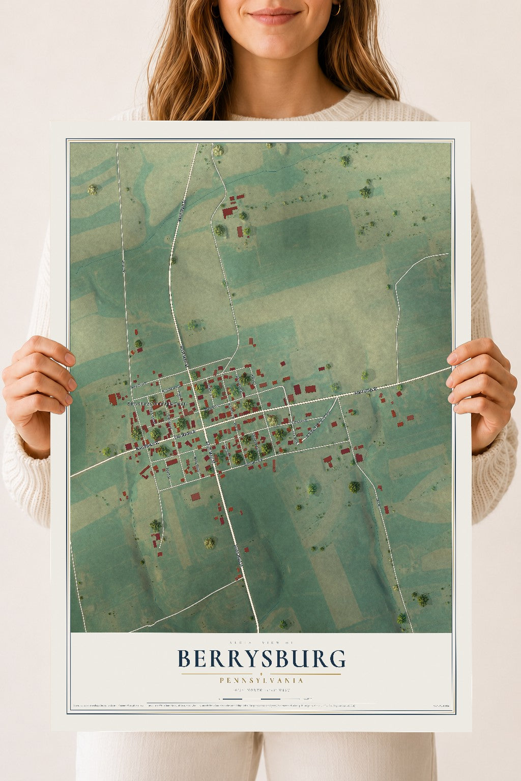 Map of Berrysburg, Pennsylvania, 18 x 24 inch unframed archival matte print
