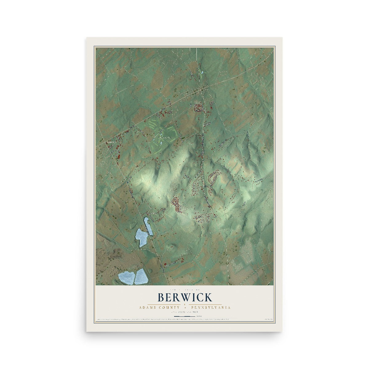 Map of Berwick, Adams County, Pennsylvania, 12 x 18 inch unframed archival matte print