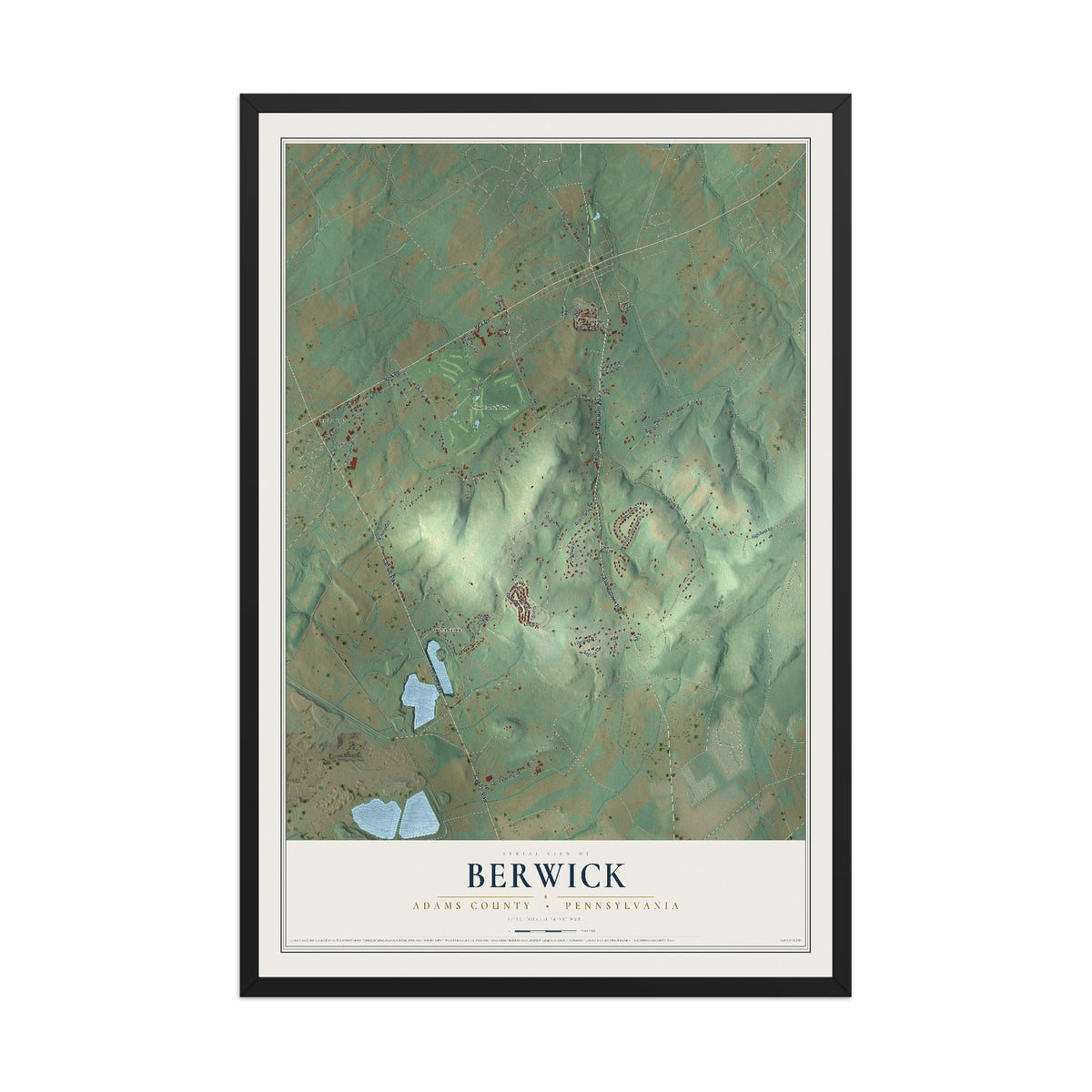 Map of Berwick, Adams County, Pennsylvania, 12 x 18 inch print in a black wood frame