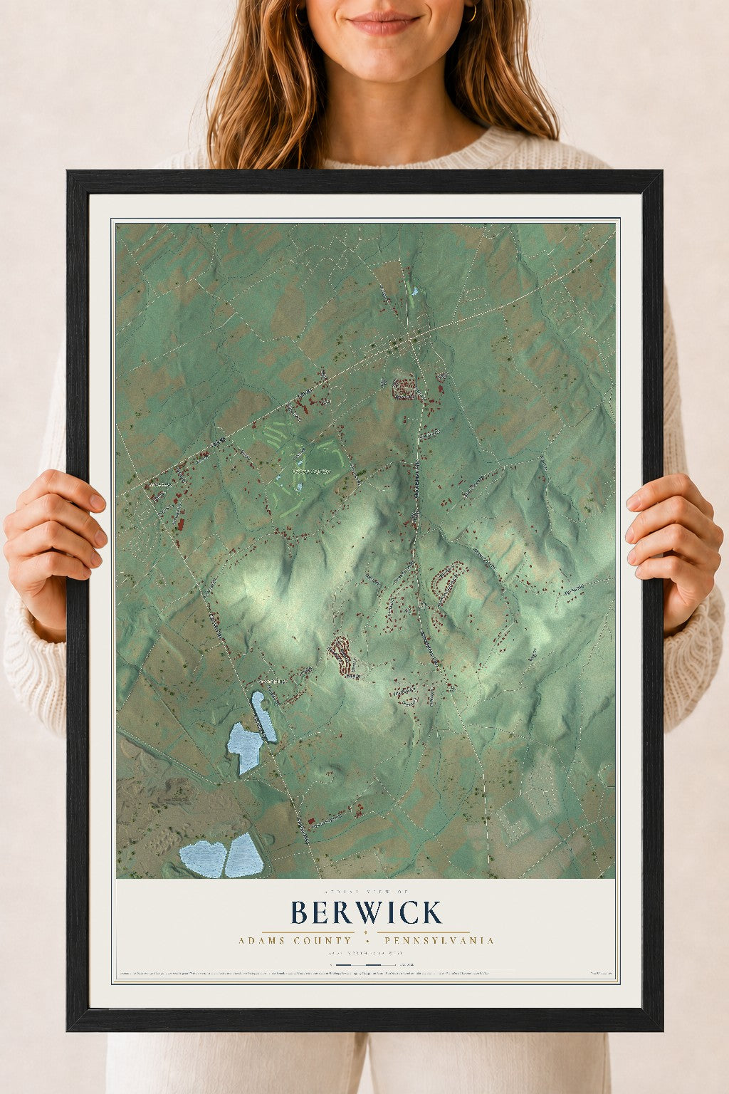 Map of Berwick, Adams County, Pennsylvania, 18 x 24 inch print in a black wood frame