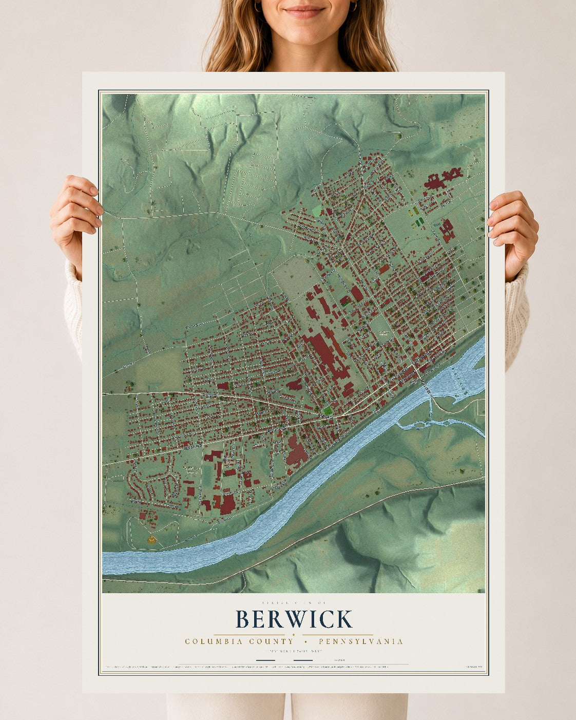 Map of Berwick, Columbia County, Pennsylvania, 24 x 36 inch unframed archival matte print