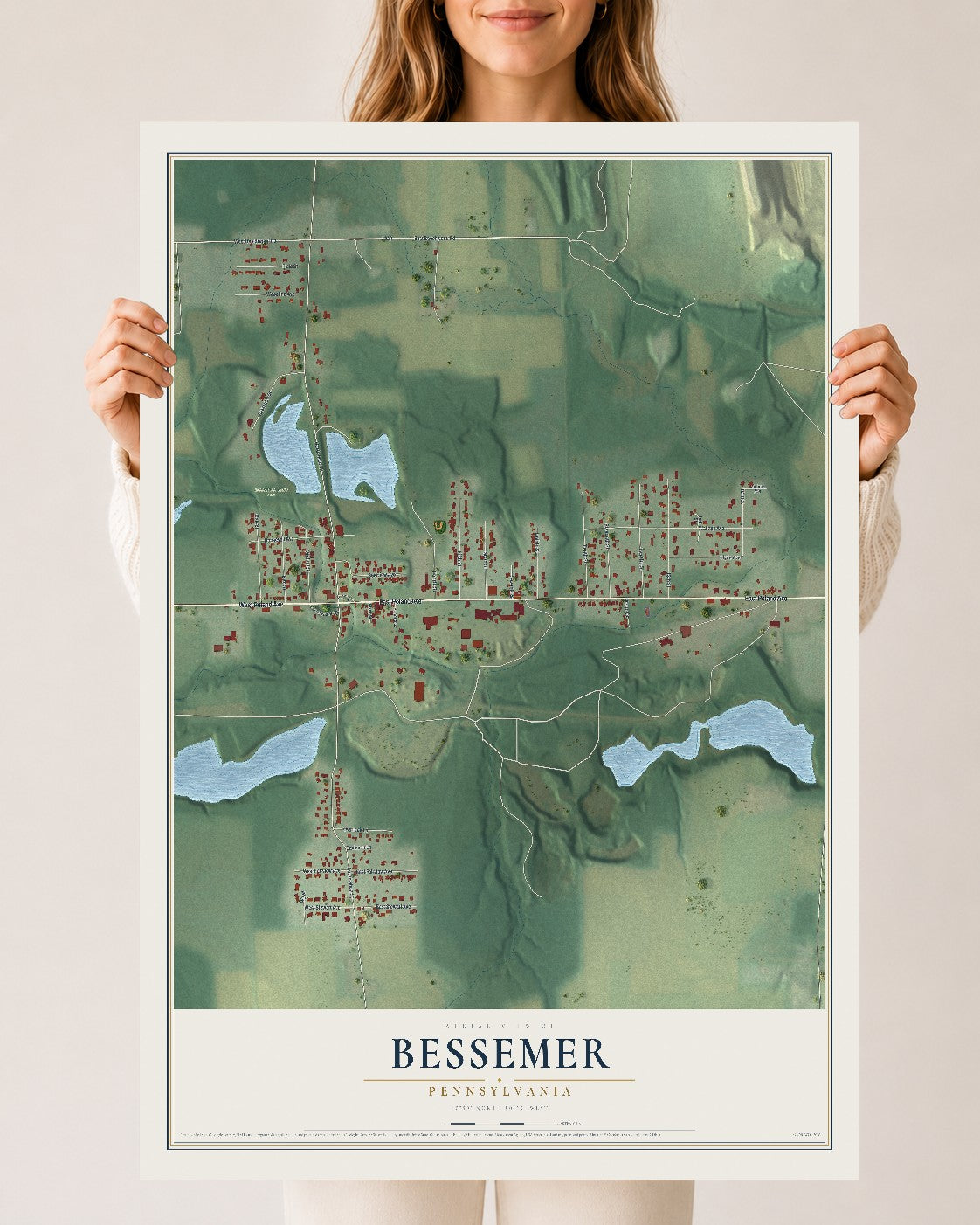 Map of Bessemer, Pennsylvania, 24 x 36 inch unframed archival matte print