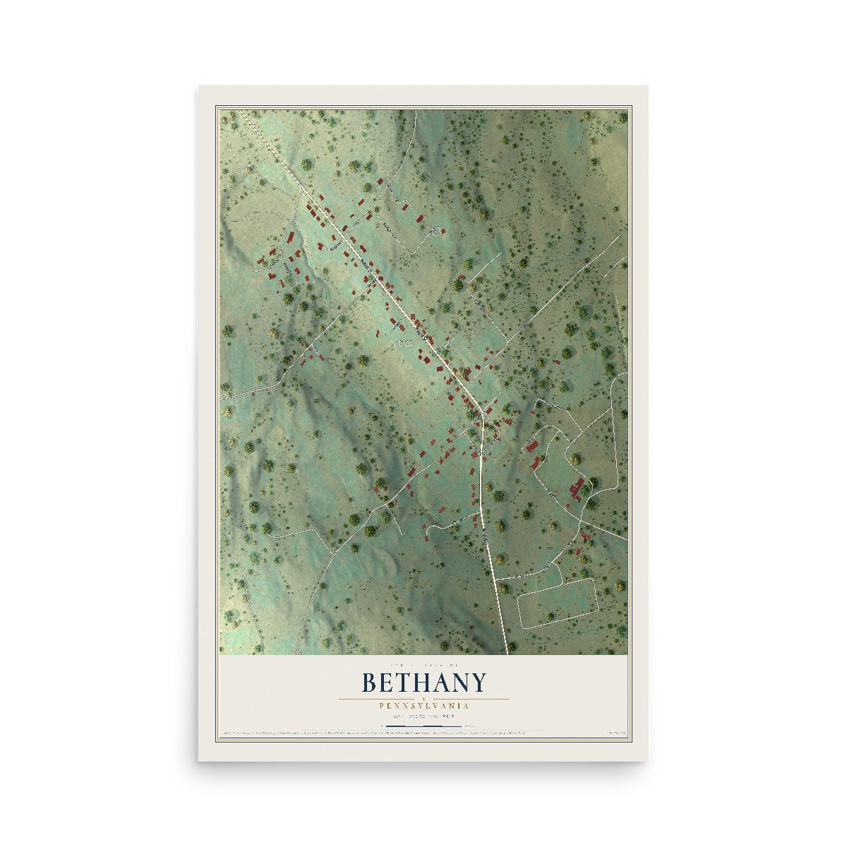 Map of Bethany, Pennsylvania, 12 x 18 inch unframed archival matte print