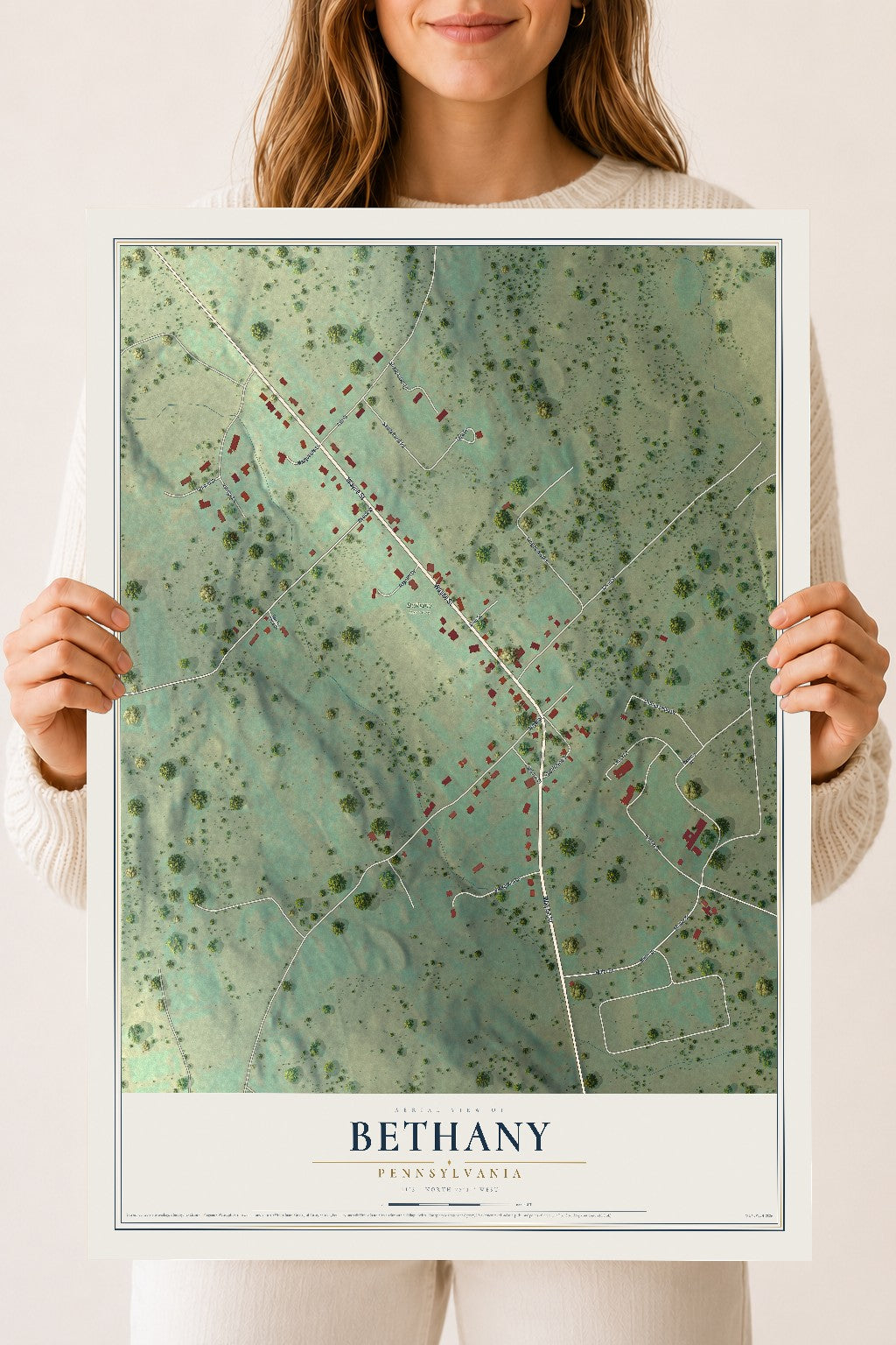 Map of Bethany, Pennsylvania, 18 x 24 inch unframed archival matte print