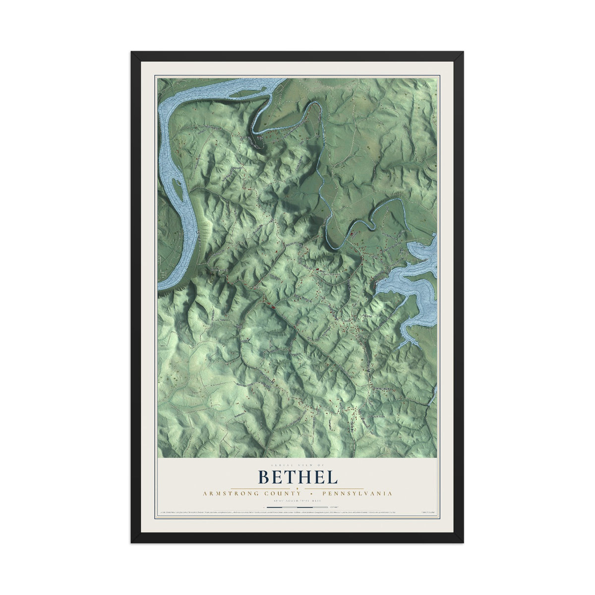 Map of Bethel, Armstrong County, Pennsylvania, 12 x 18 inch print in a black wood frame