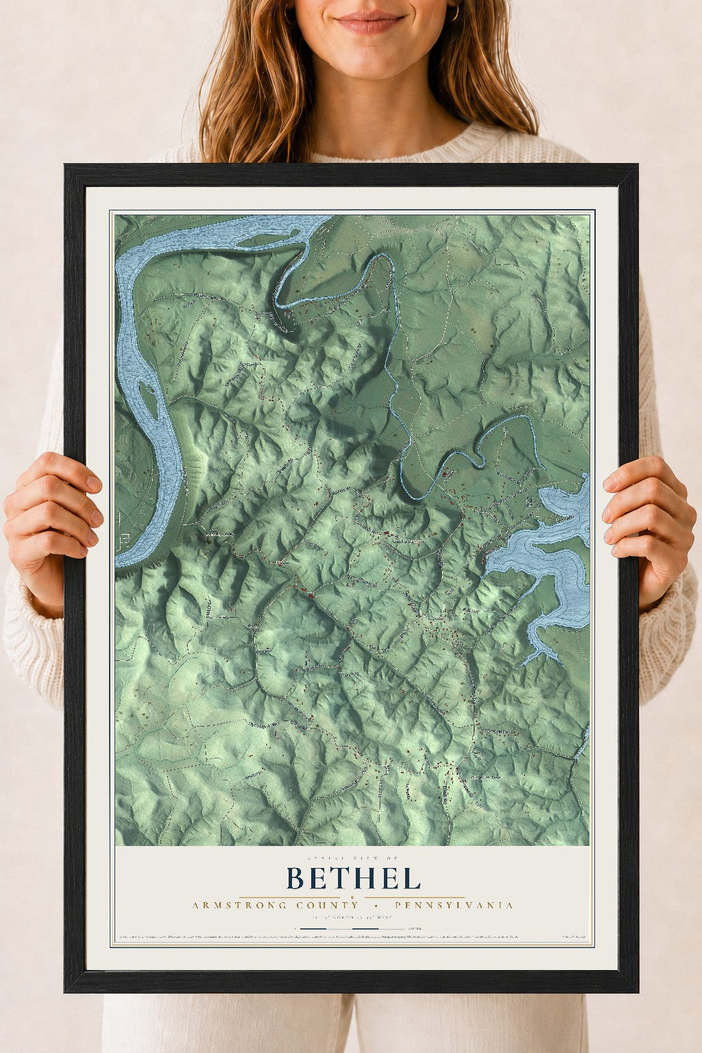 Map of Bethel, Armstrong County, Pennsylvania, 18 x 24 inch print in a black wood frame