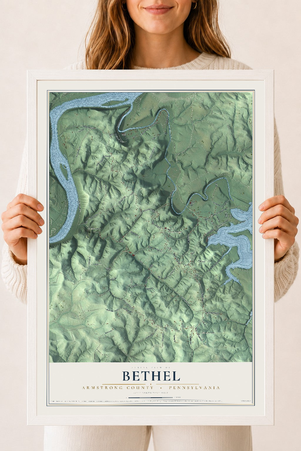 Map of Bethel, Armstrong County, Pennsylvania, 18 x 24 inch print in a white wood frame
