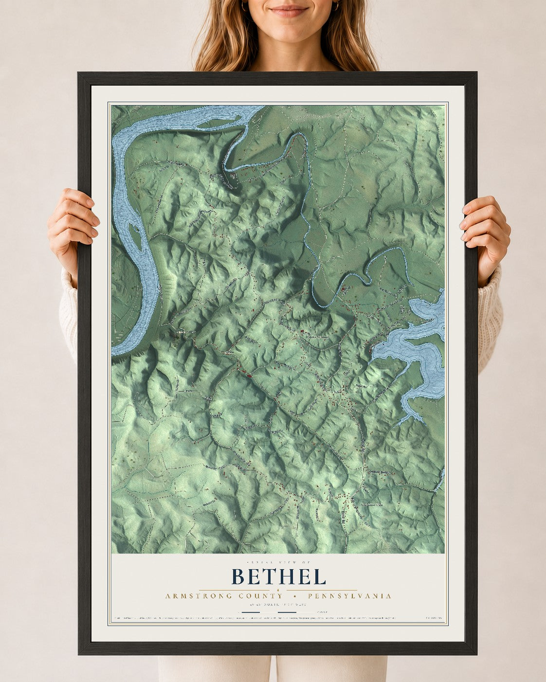 Map of Bethel, Armstrong County, Pennsylvania, 24 x 36 inch print in a black wood frame