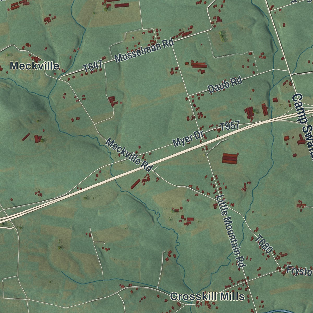 Second close-up of the map of Bethel, Berks County, Pennsylvania print showing more streets and buildings
