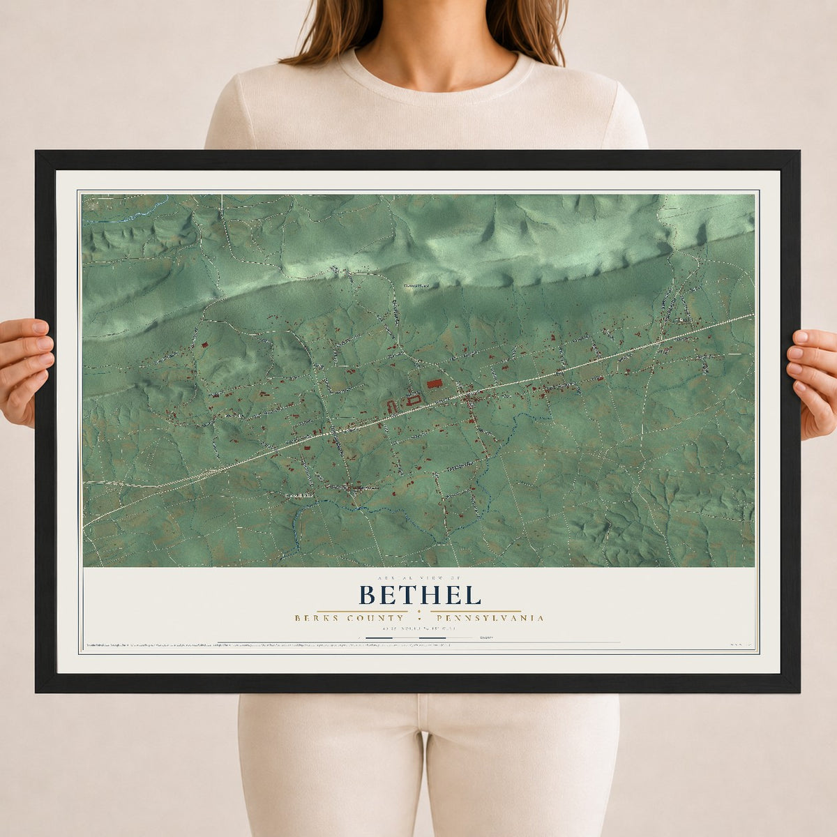 Map of Bethel, Berks County, Pennsylvania, 18 x 24 inch print in a black wood frame