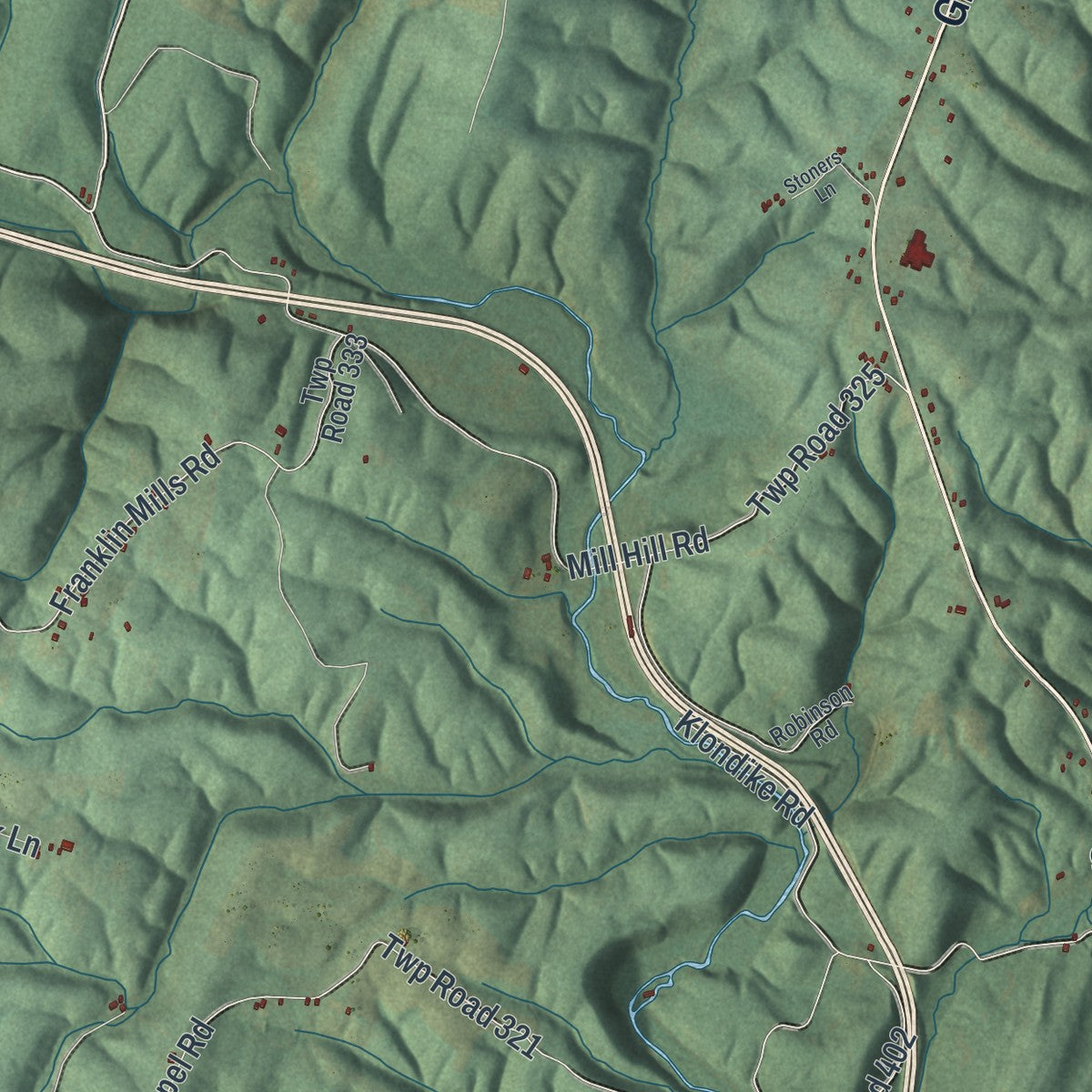 Close-up of the map of Bethel, Fulton County, Pennsylvania print showing street and building detail