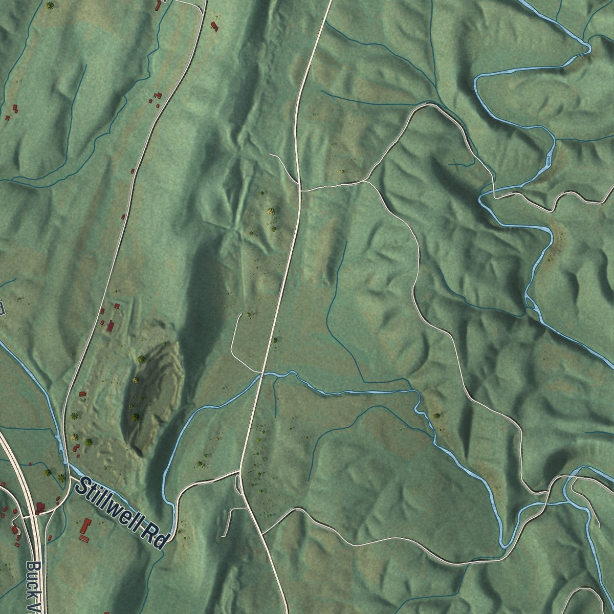 Second close-up of the map of Bethel, Fulton County, Pennsylvania print showing more streets and buildings