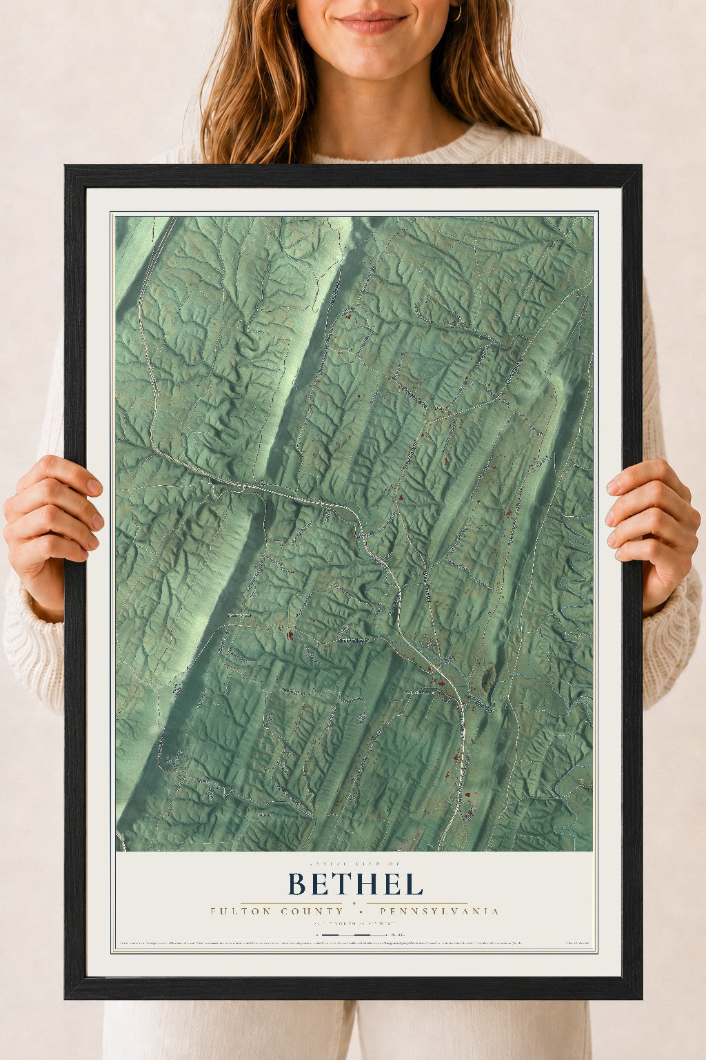 Map of Bethel, Fulton County, Pennsylvania, 18 x 24 inch print in a black wood frame