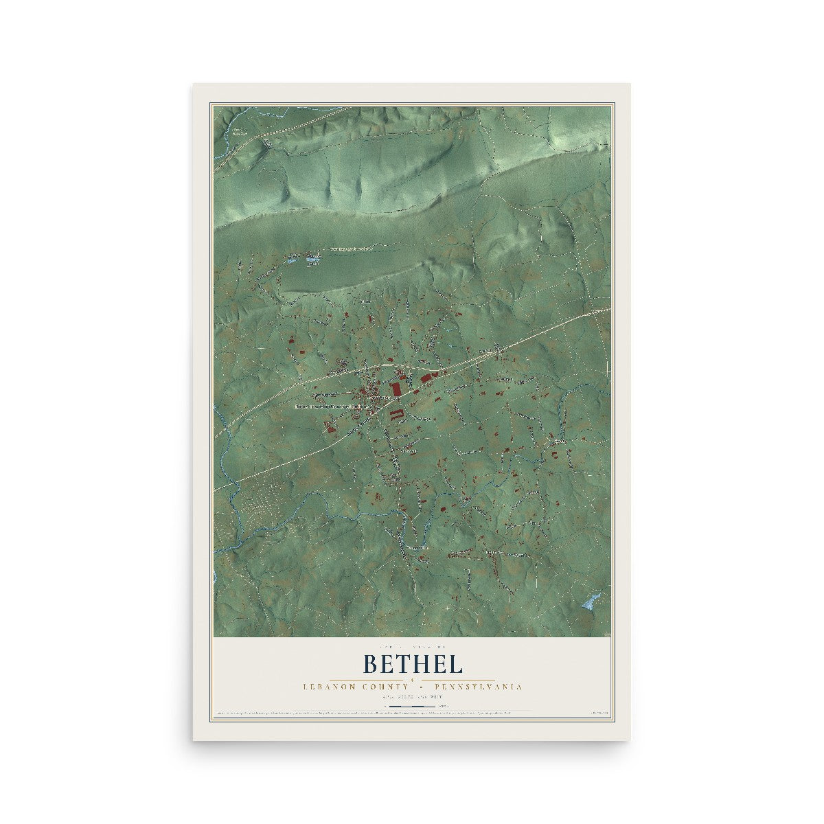 Map of Bethel, Lebanon County, Pennsylvania, 12 x 18 inch unframed archival matte print