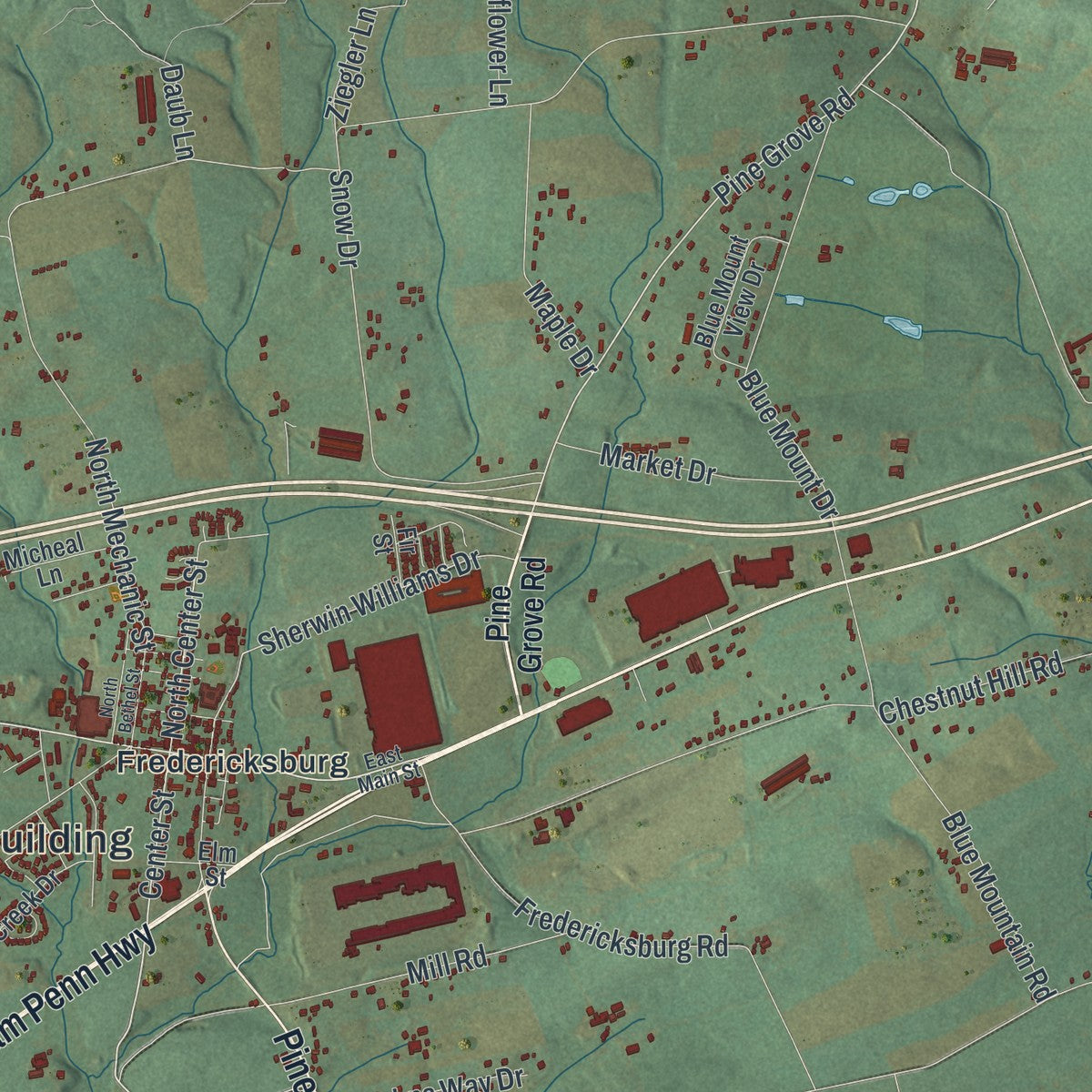 Close-up of the map of Bethel, Lebanon County, Pennsylvania print showing street and building detail