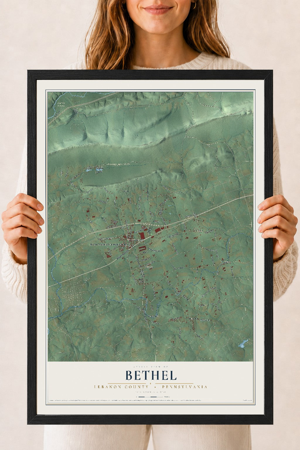 Map of Bethel, Lebanon County, Pennsylvania, 18 x 24 inch print in a black wood frame
