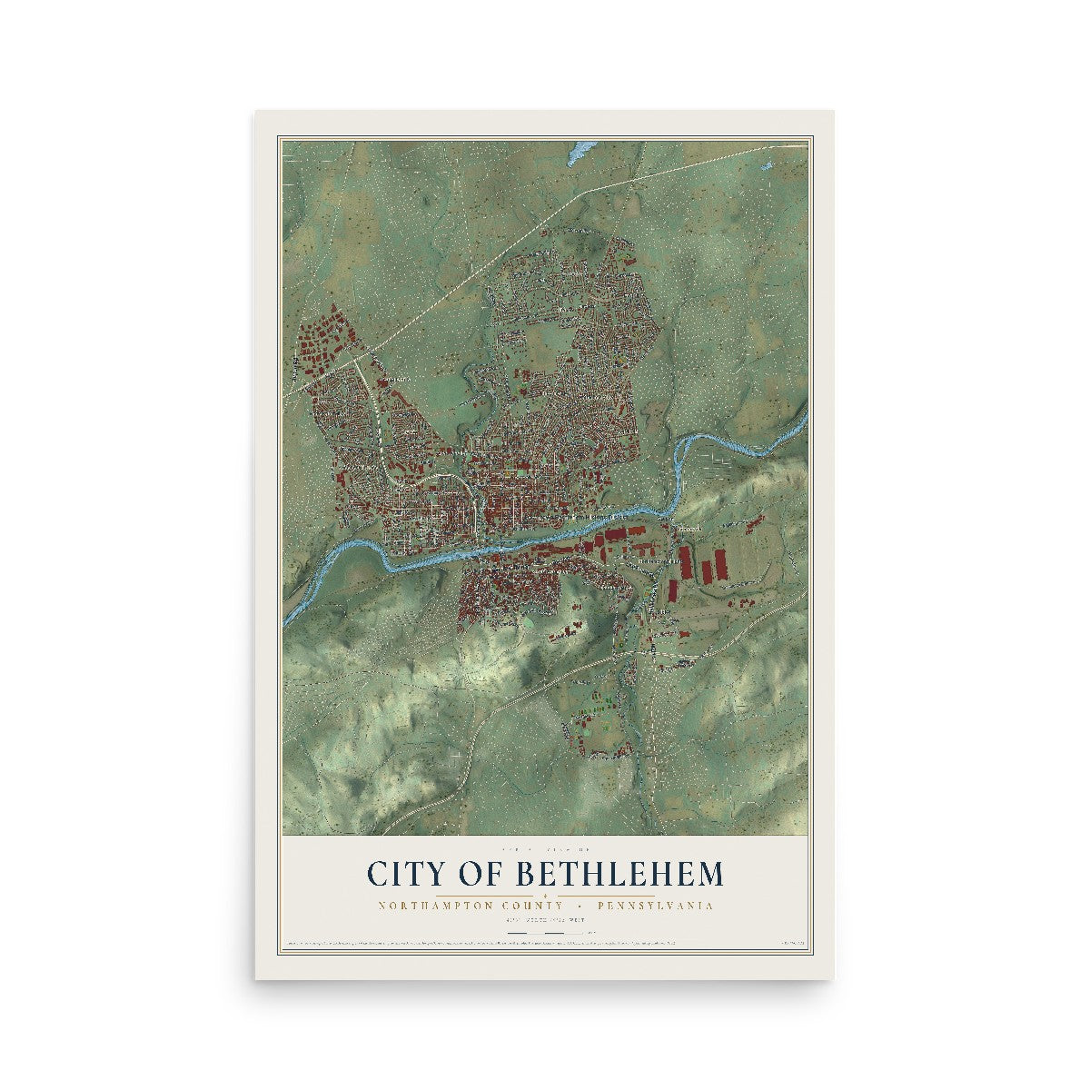Map of the City of Bethlehem, Northampton County, Pennsylvania, 12 x 18 inch unframed archival matte print