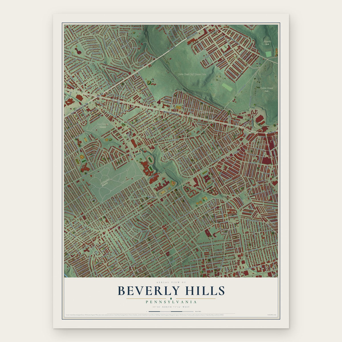 Beverly Hills, Pennsylvania map print, the full design