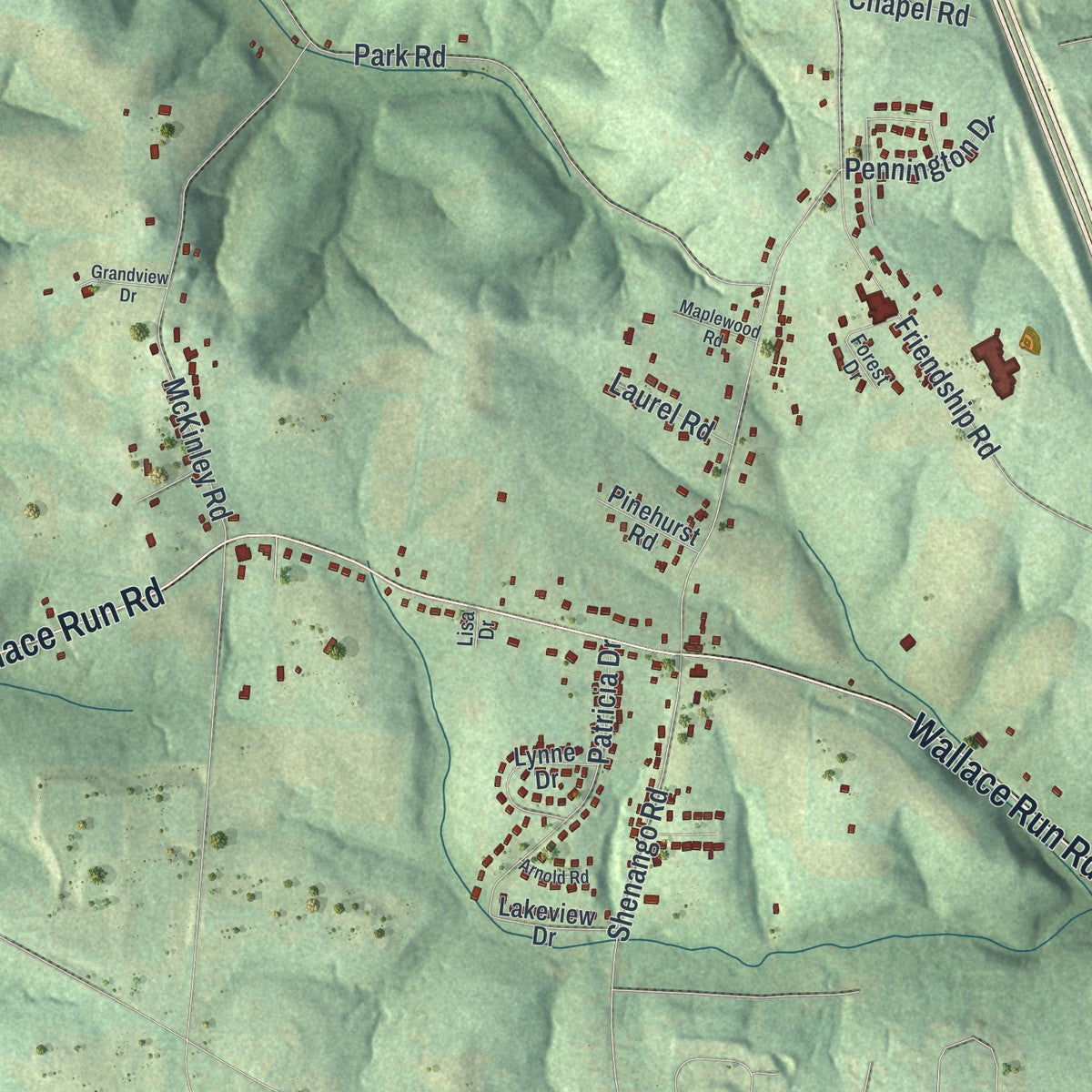 Close-up of the map of Big Beaver, Pennsylvania print showing street and building detail