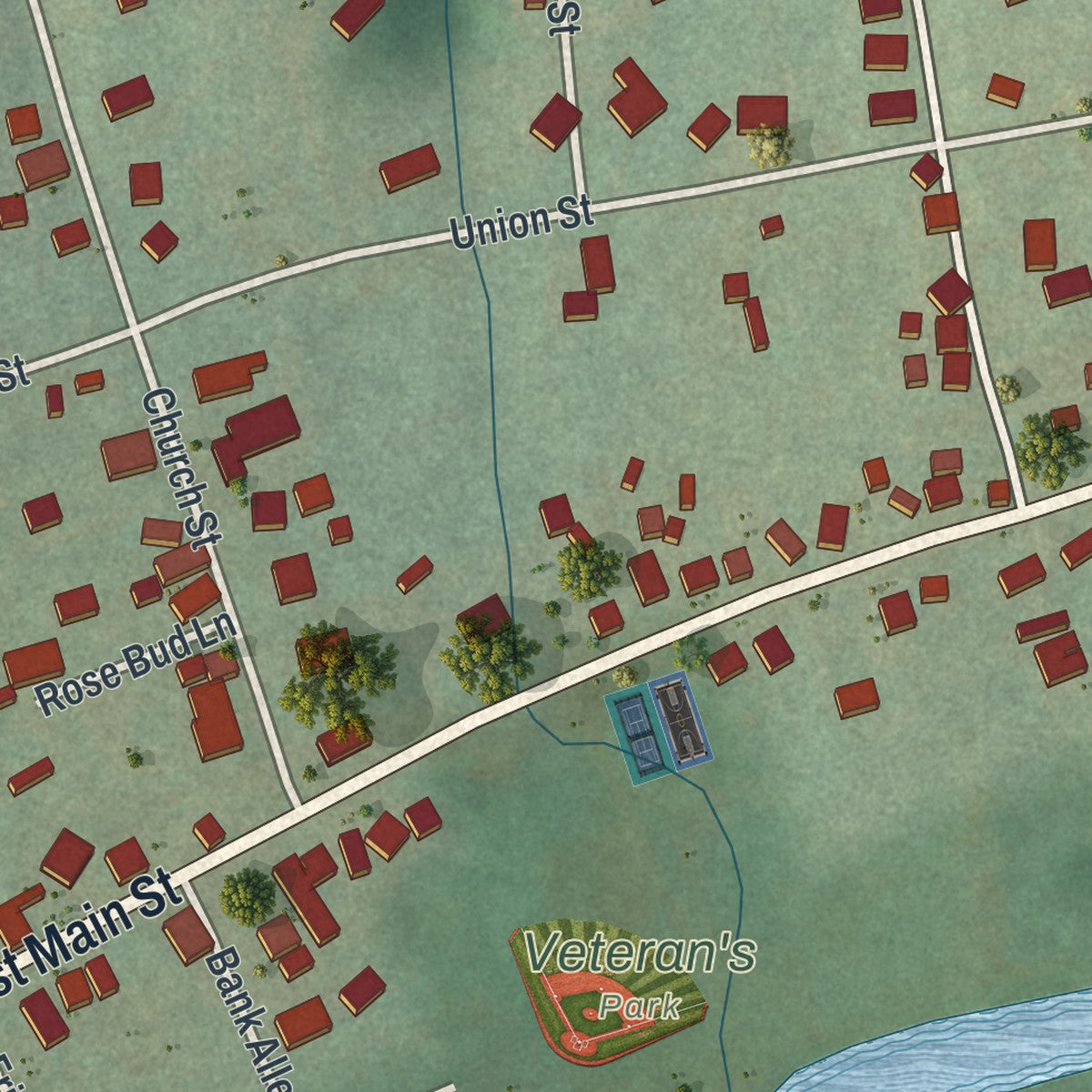 Close-up of the map of Big Run, Pennsylvania print showing street and building detail