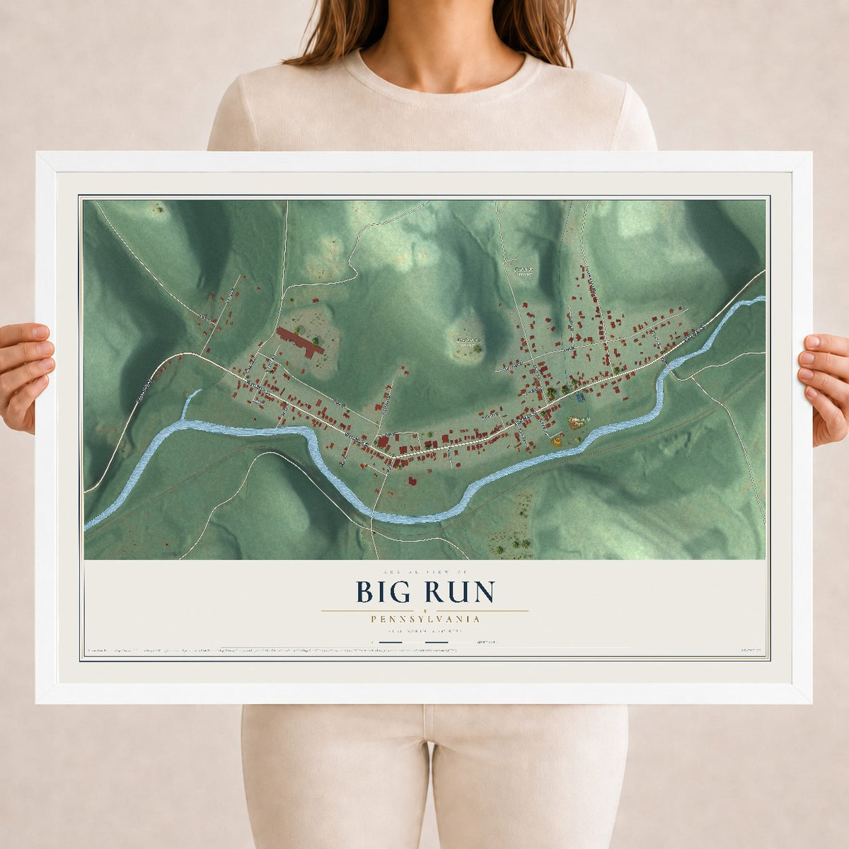Map of Big Run, Pennsylvania, 18 x 24 inch print in a white wood frame