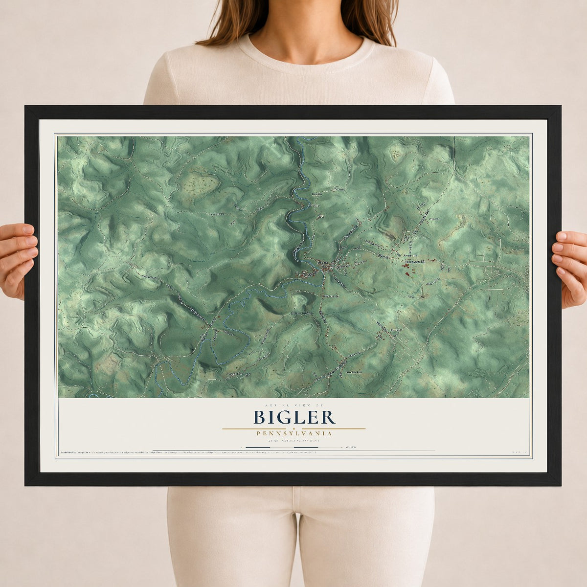 Map of Bigler, Pennsylvania, 18 x 24 inch print in a black wood frame
