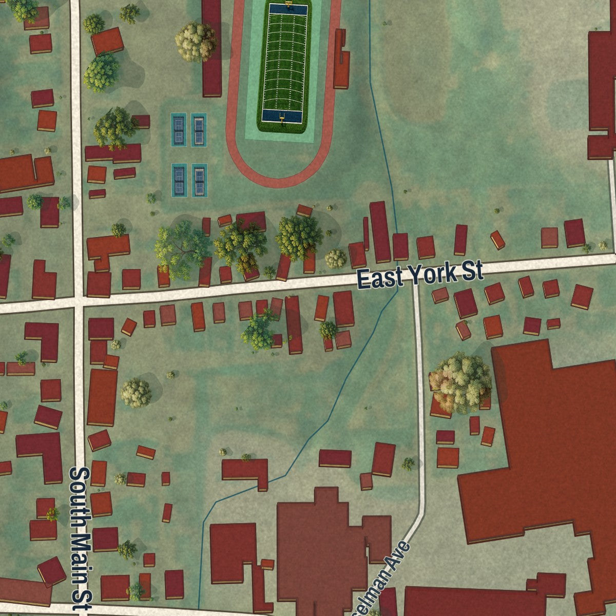 Close-up of the map of Biglerville, Pennsylvania print showing street and building detail
