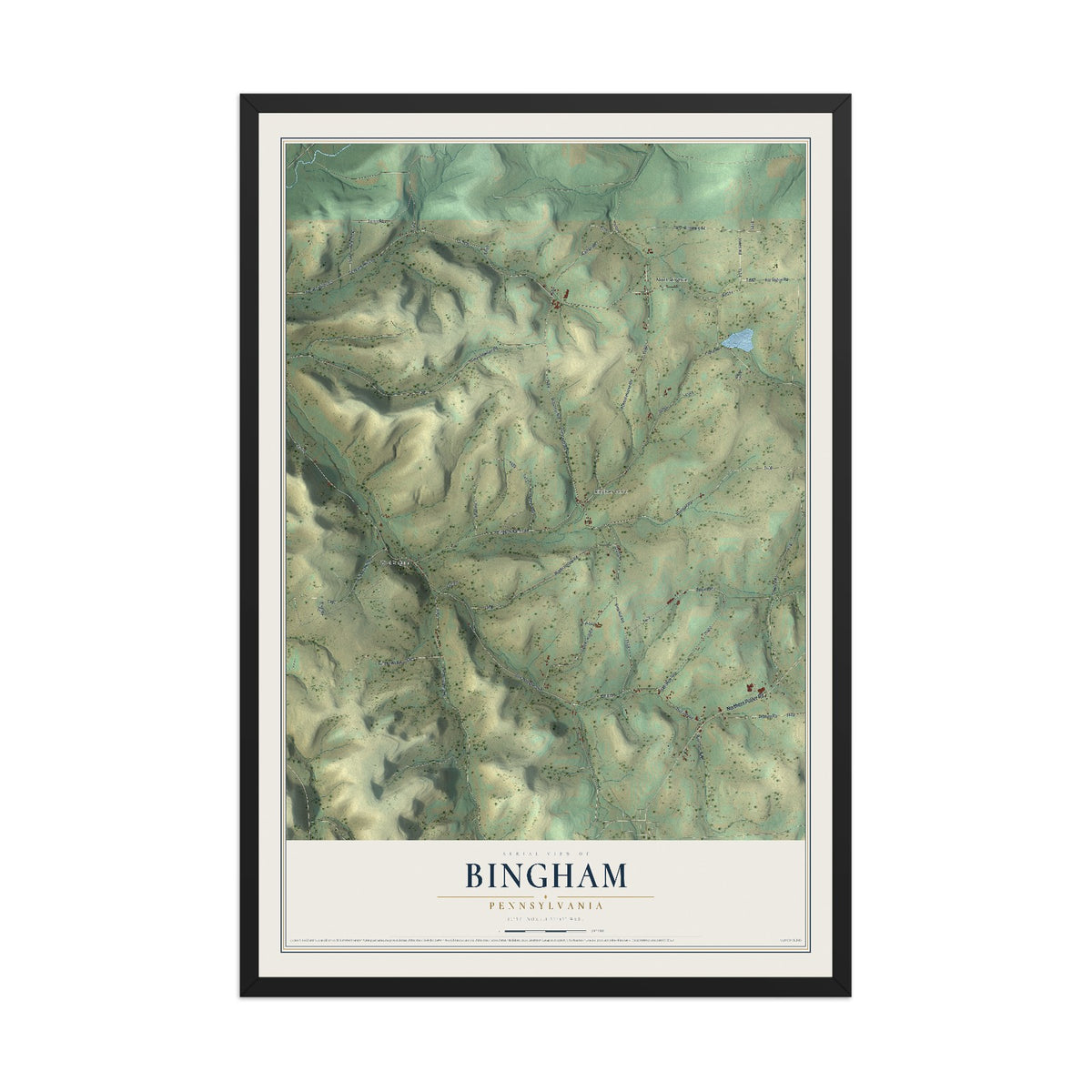 Map of Bingham, Pennsylvania, 12 x 18 inch print in a black wood frame