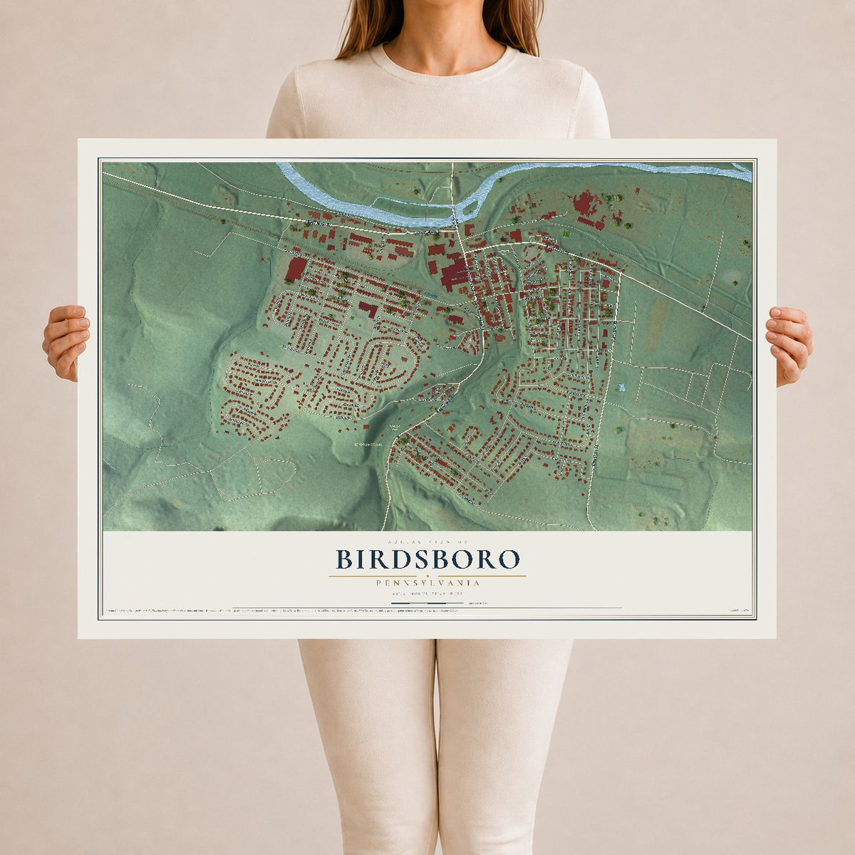 Map of Birdsboro, Pennsylvania, 24 x 36 inch unframed archival matte print