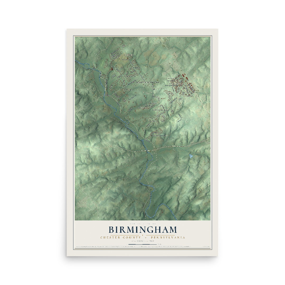 Map of Birmingham, Chester County, Pennsylvania, 12 x 18 inch unframed archival matte print
