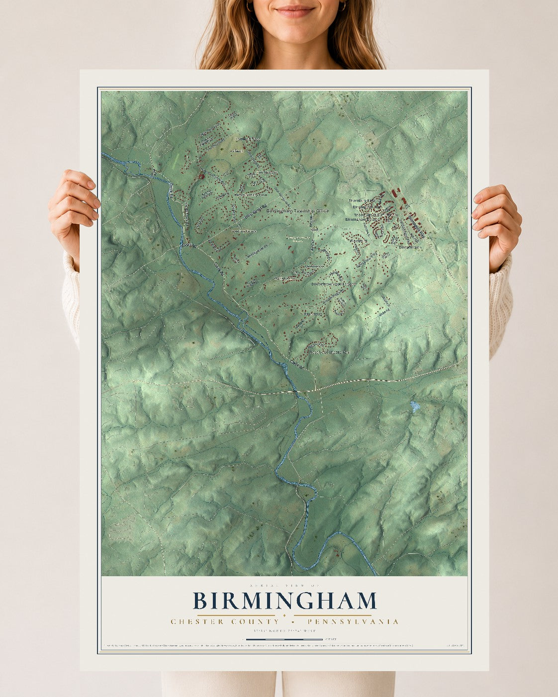 Map of Birmingham, Chester County, Pennsylvania, 24 x 36 inch unframed archival matte print