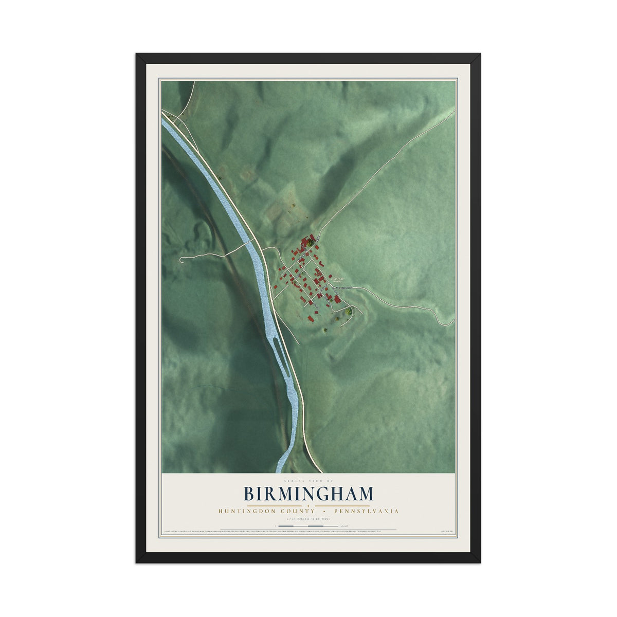 Map of Birmingham, Huntingdon County, Pennsylvania, 12 x 18 inch print in a black wood frame