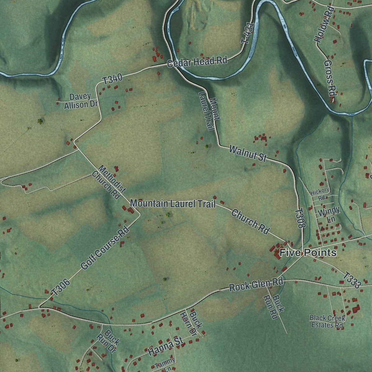 Second close-up of the map of Black Creek, Pennsylvania print showing more streets and buildings