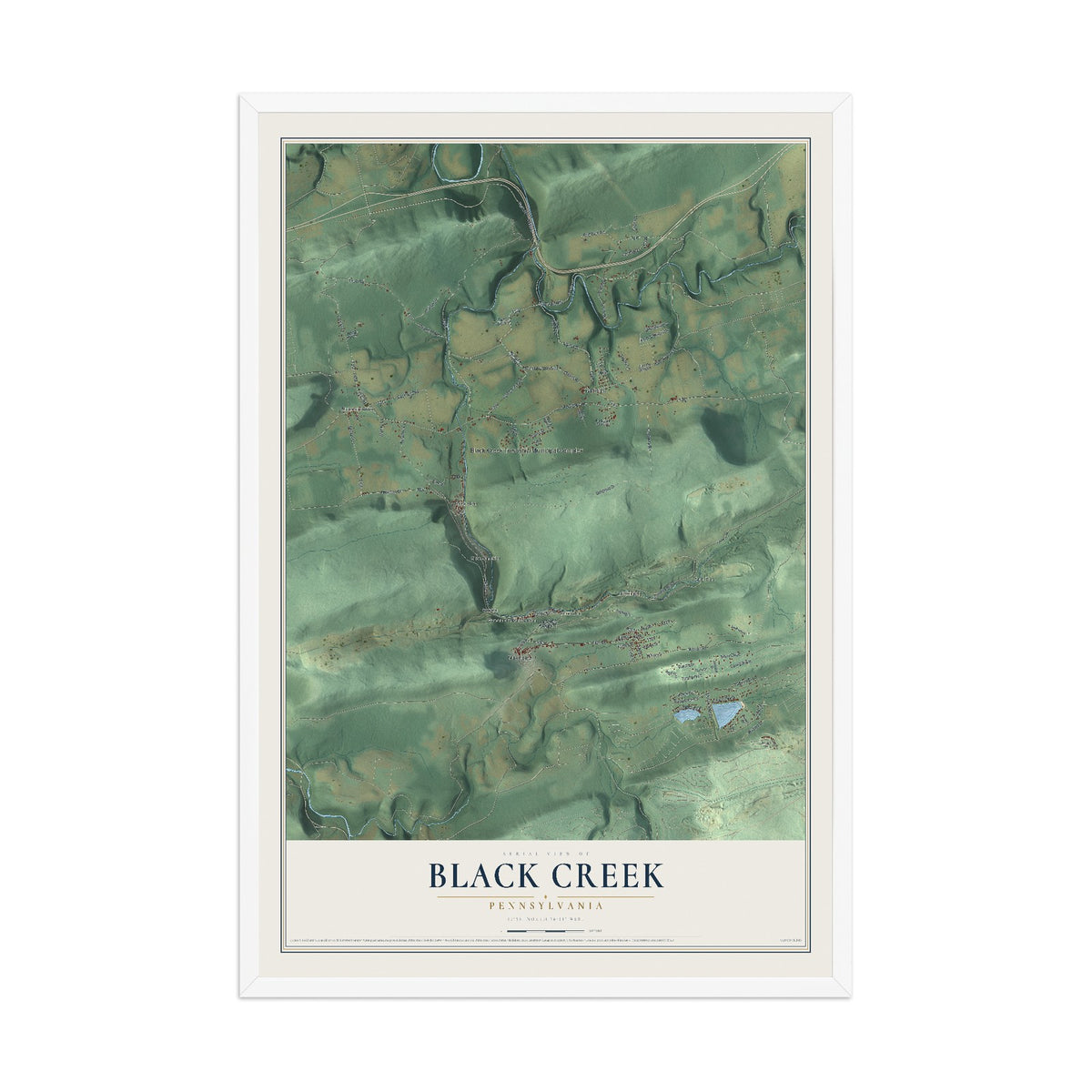 Map of Black Creek, Pennsylvania, 12 x 18 inch print in a white wood frame