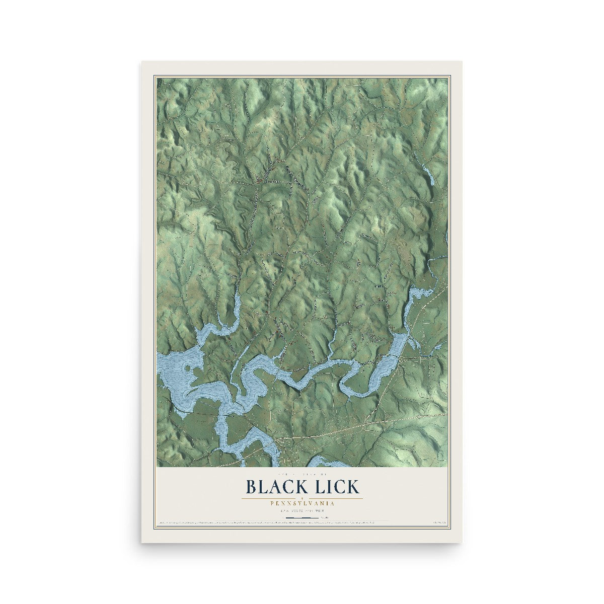 Map of Black Lick, Pennsylvania, 12 x 18 inch unframed archival matte print