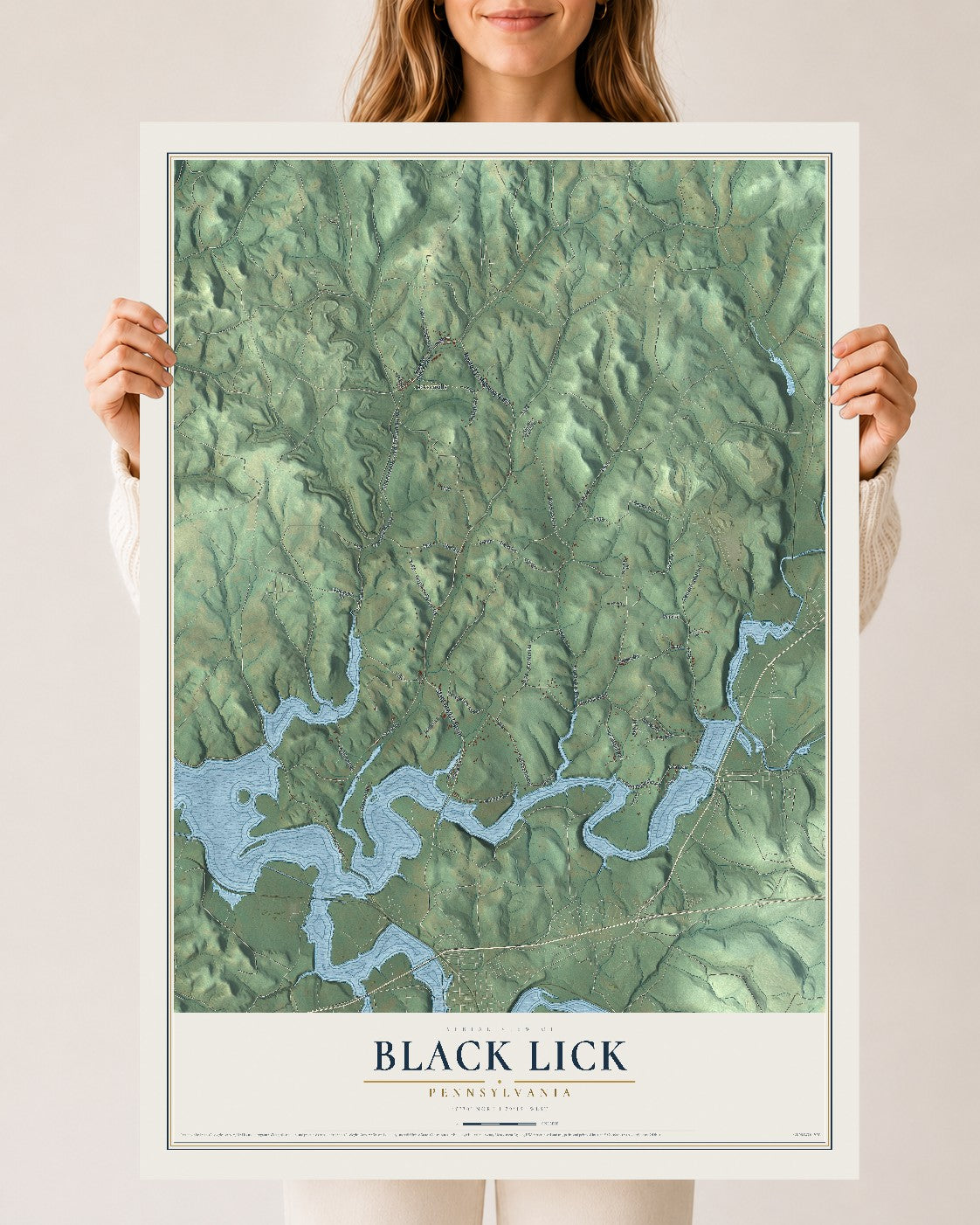 Map of Black Lick, Pennsylvania, 24 x 36 inch unframed archival matte print