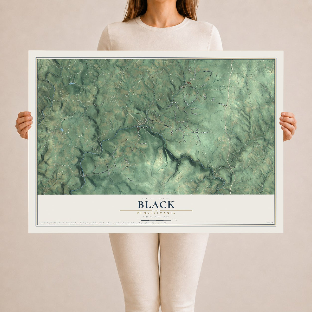 Map of Black, Pennsylvania, 24 x 36 inch unframed archival matte print