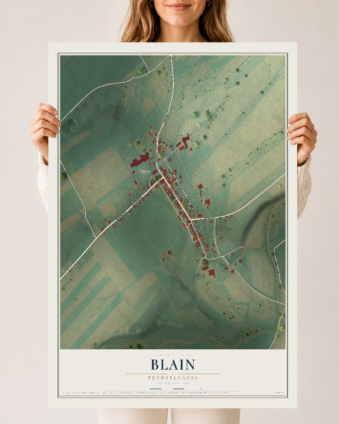 Map of Blain, Pennsylvania, 24 x 36 inch unframed archival matte print