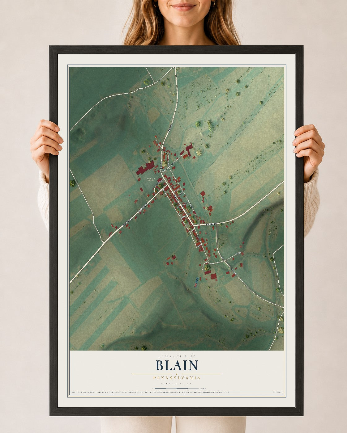 Map of Blain, Pennsylvania, 24 x 36 inch print in a black wood frame