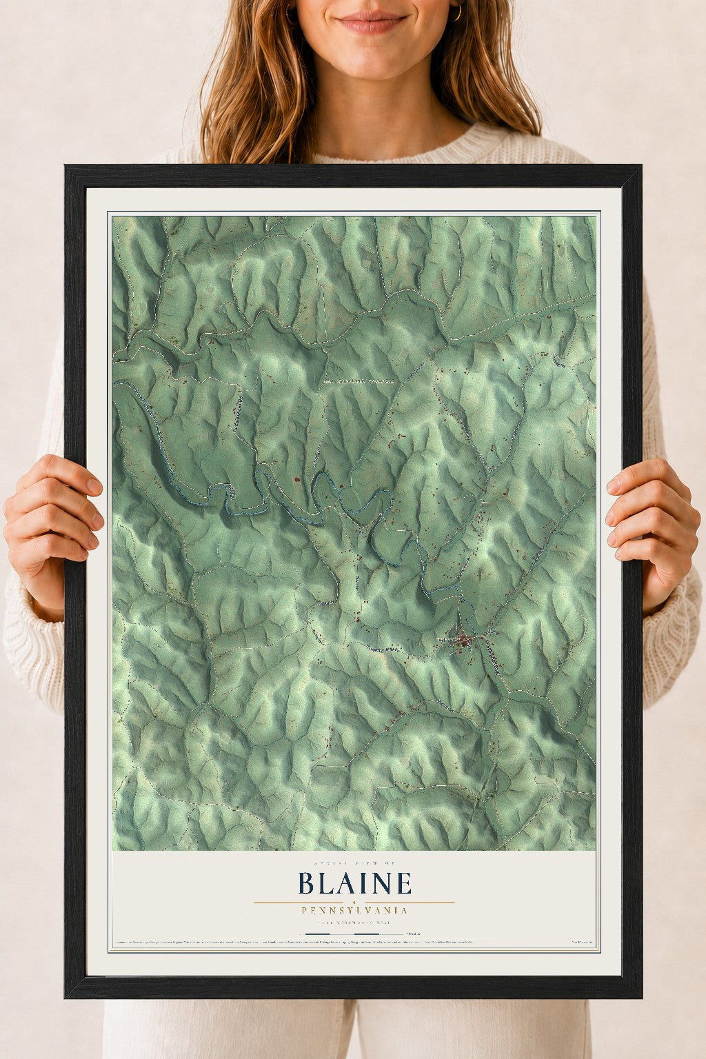 Map of Blaine, Pennsylvania, 18 x 24 inch print in a black wood frame