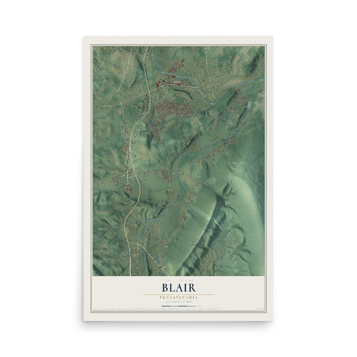 Map of Blair, Pennsylvania, 12 x 18 inch unframed archival matte print