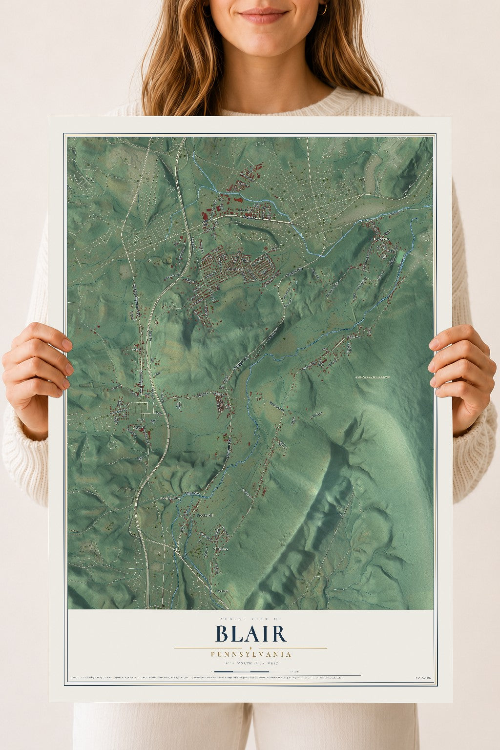 Map of Blair, Pennsylvania, 18 x 24 inch unframed archival matte print