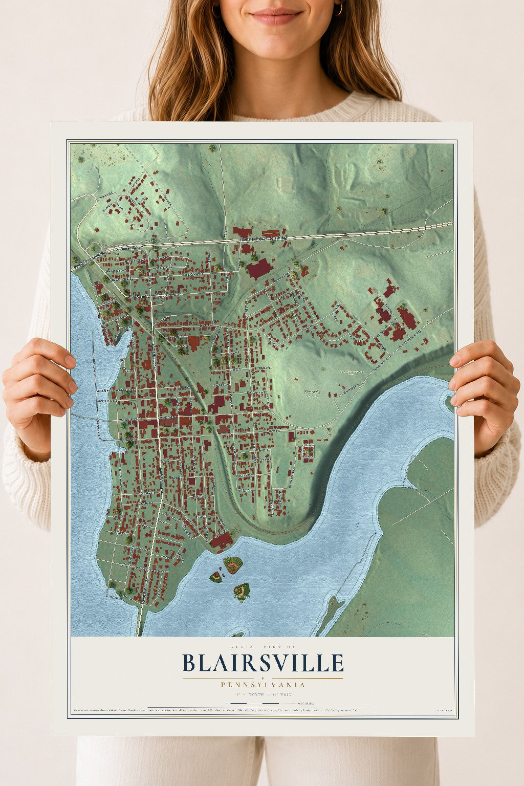 Map of Blairsville, Pennsylvania, 18 x 24 inch unframed archival matte print