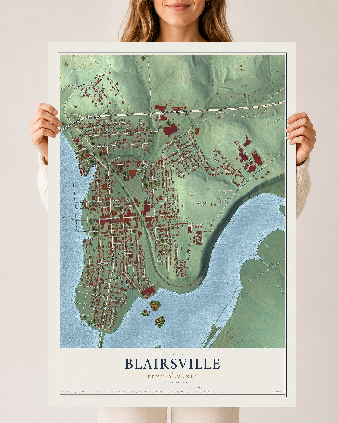 Map of Blairsville, Pennsylvania, 24 x 36 inch unframed archival matte print